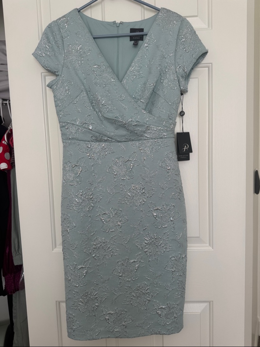 Adrianna Papell Light Blue Embellished V-Neck Midi Dress